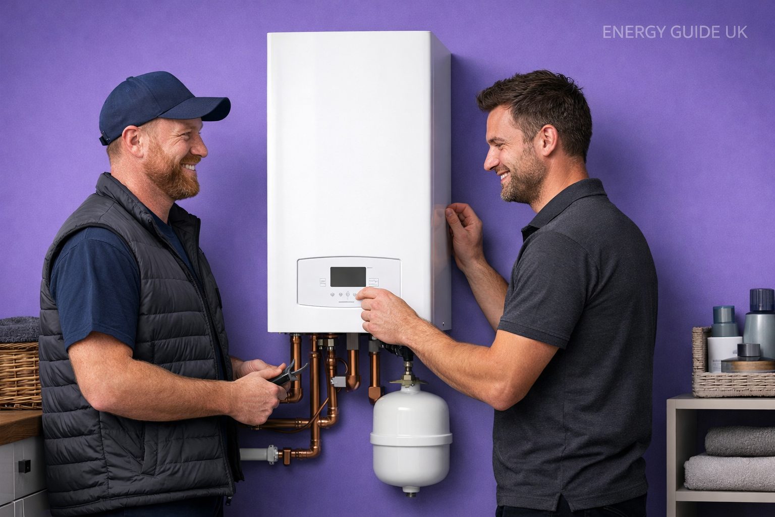 Engineers installing one of the best electric boilers Engineers installing one of the best electric boilers in the UK