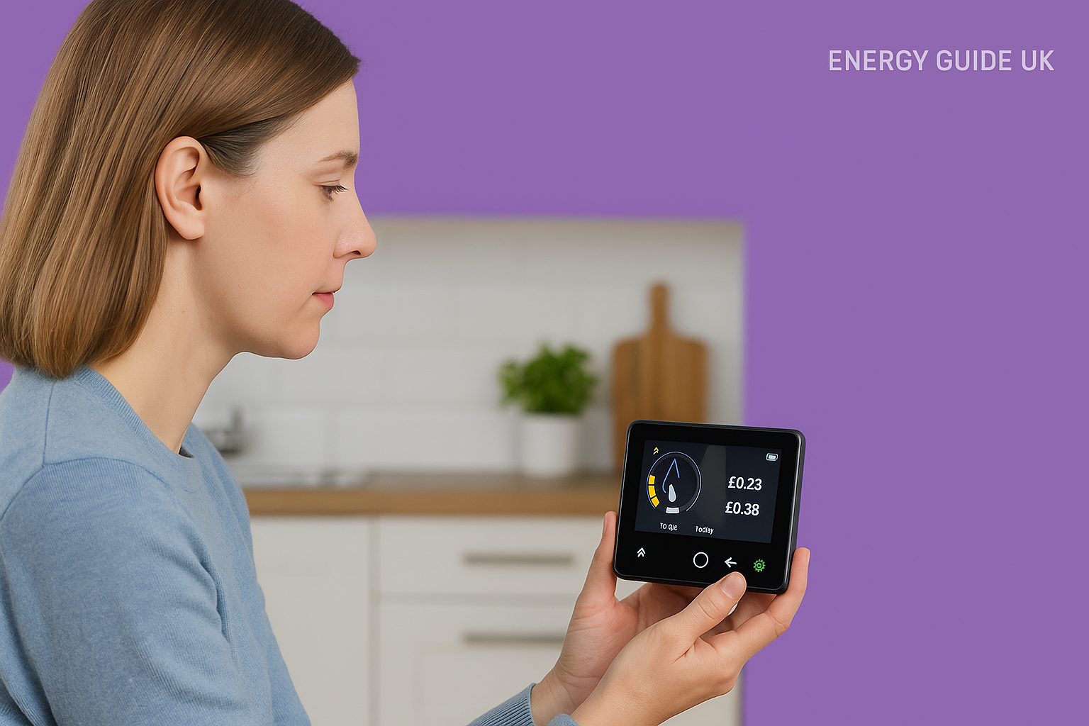 Homeowner reading SMETS2 smart meter In-Home Display Homeowner reading SMETS2 smart meter In-Home Display