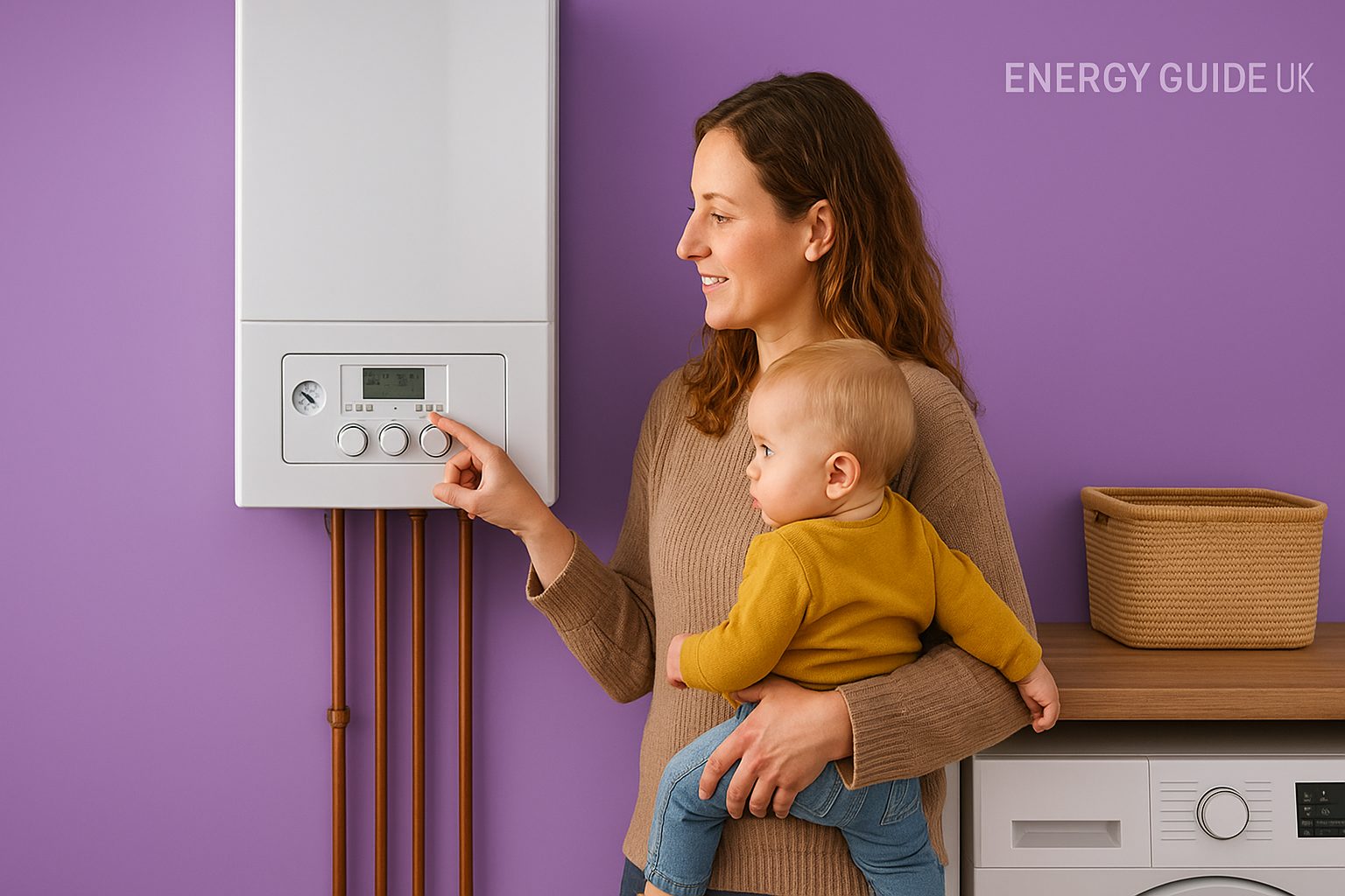 Homeowner adjusting to the optimum temperature to set a combi boiler in the UK