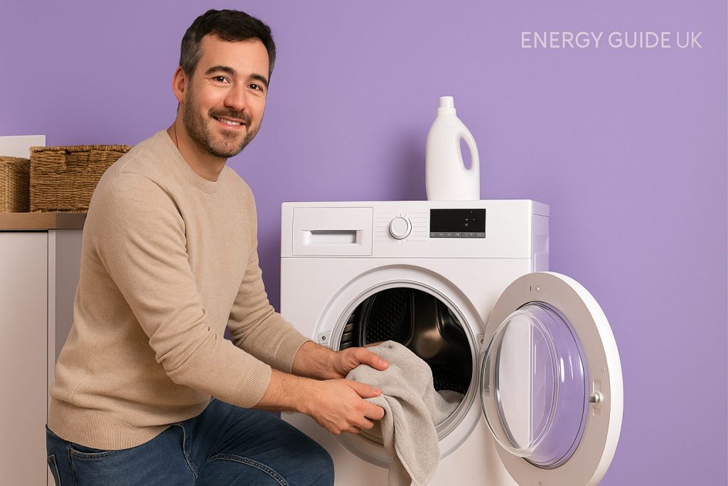 Homeowner using one of the most energy-efficient tumble dryers