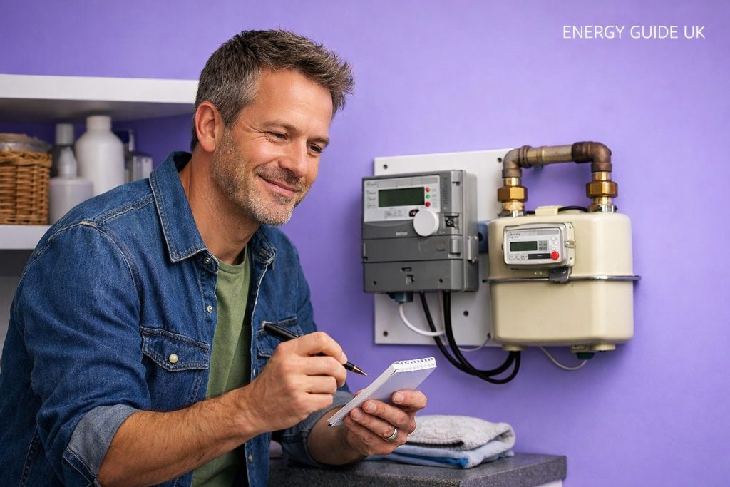 Homeowner reading meter after British Gas takes over from Rebel Energy
